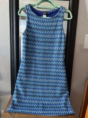 90s Blues & White Navy Crochet Mini Dress / Pia Clothing USA // Size L